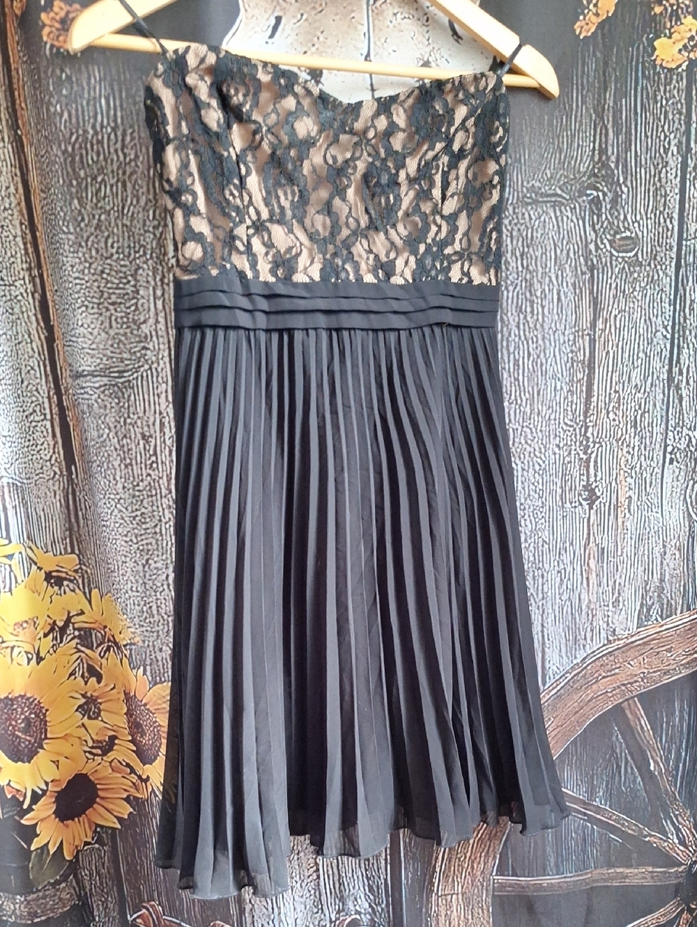 Forever 21 Black Lace & Nude Lined Pleated Mini Dress